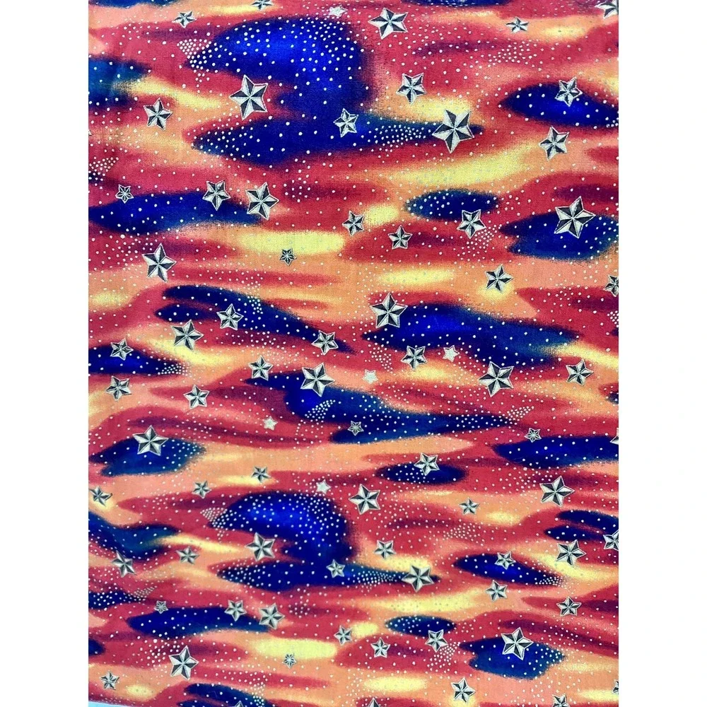 Fabric Hollytex Gold Orange Yellow Blue Screen Print Stars Cotton 59